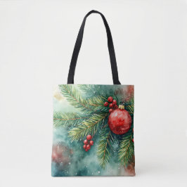 Tote Pine de inverno e Bolsa de Holly Watercolor