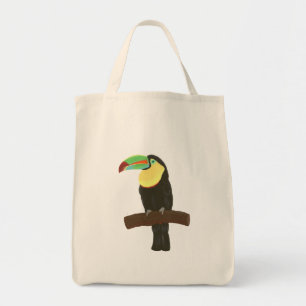 Tote Pintura Colorida de Pássaro Toucânico na Bolsa de