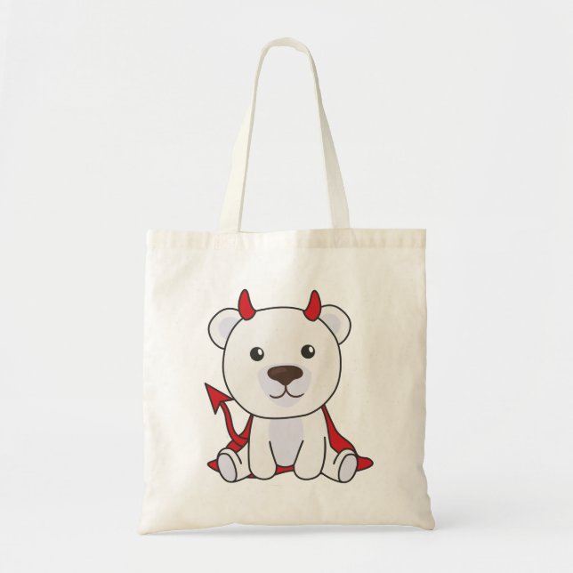 Tote Polar Bear Halloween Cute Devil Kids Bruxa Bolsa (Frente)