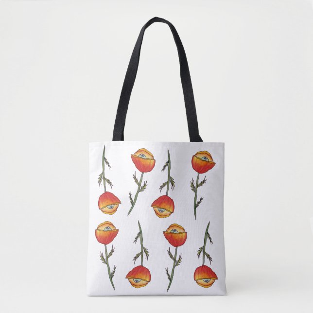 Tote Poppy Sight Watercolor Bolsa de Arte Floral (Frente)