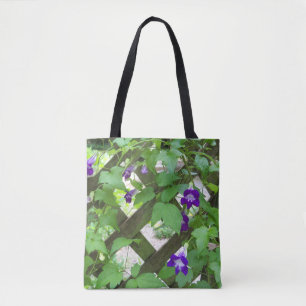Tote por todo o lado impressão sobre flores bolsa roxas