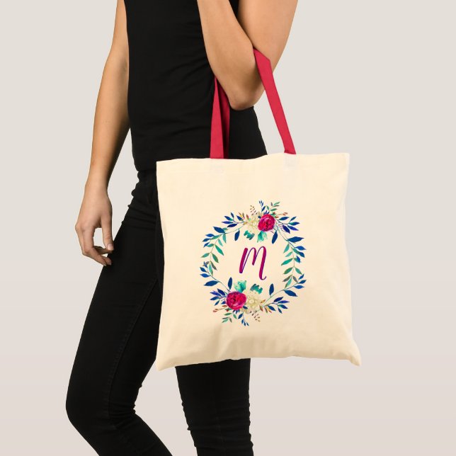 Tote Presente floral do bolsa do monograma da grinalda (Frente (produto))