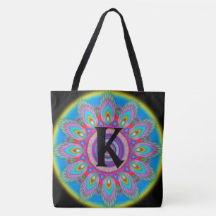 Tote Psicodélico grande Bolsa BLACK inicial personaliza