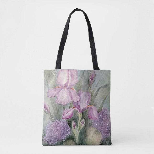 Tote Purple Iris Watercolor Bolsa (Frente)