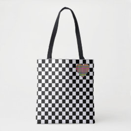 Tote Quadro de Verificação - Branco Preto - Emo - Bolsa