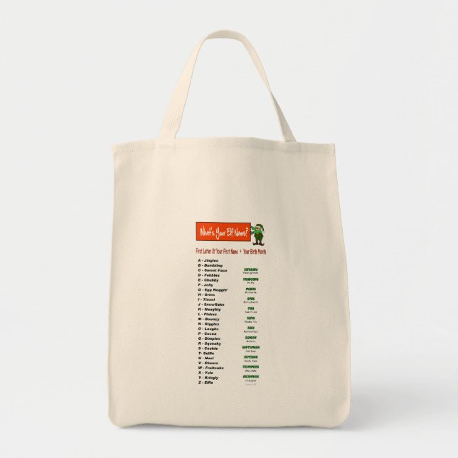 Tote Qual é o seu nome Elf? Bolsa bolsa de compra (Frente)