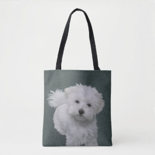 Tote Retrato de cachorrinho branco em bolsa
