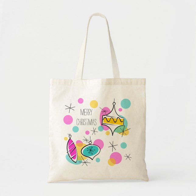 Tote Retro Tree Baubles bolsa de orçamento de Natal (Frente)