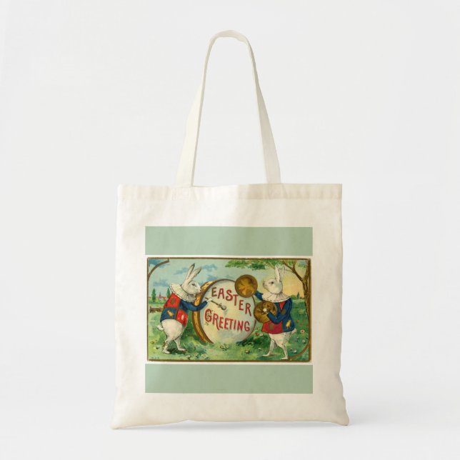 Tote Rico de Bolsa branco de coelhos de Páscoa verde-cl (Frente)