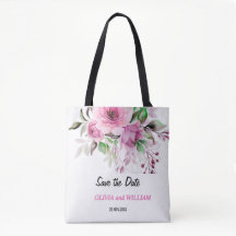Rosa claro e Floral Roxo Salve a Data Bolsa Ba
