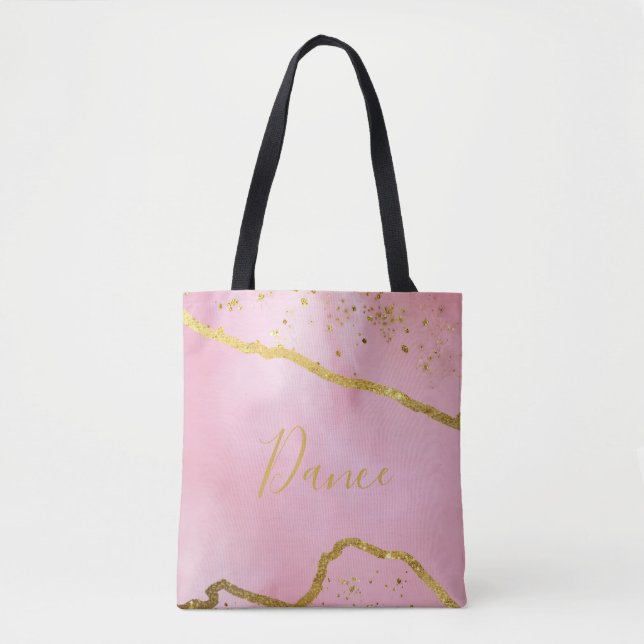 Tote Rosa com Bolsa de dança Dourada brilhante (Frente)
