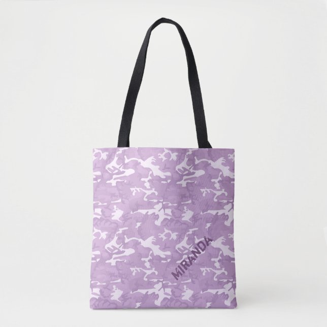 Tote Rosa e o bolsa roxo da camuflagem com nome (Frente)