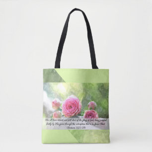 Tote Rosas de aquarela Romanos 3:23 e 24 Bolsa