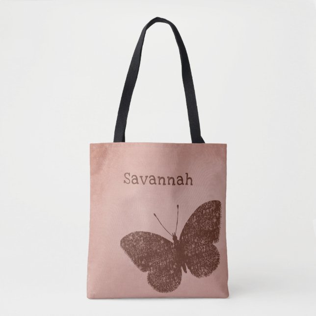 Tote Rustic Boho Brown Butterfly Bolsa (Frente)
