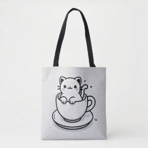 Tote Saca Bolsa de Gatinho Fofo em Xícara de Chá