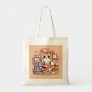 Tote Saca Bolsa de Gato Barista de Desenho Animado Engr