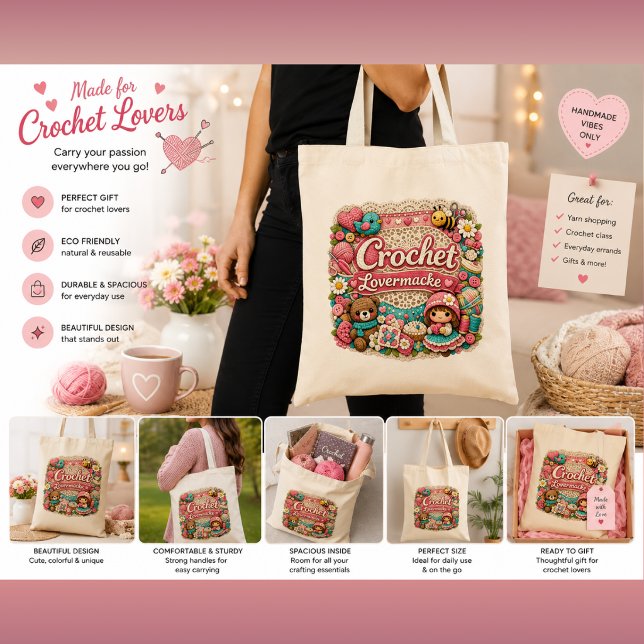 Tote Saco de Croché para Amantes | Bolsa de Presente pa (Criador carregado)