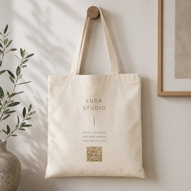 Tote Saco de mão | Código QR personalizado Bolsa de tra (Custom QR code tote bag with logo, address details, and website access for small brands.)