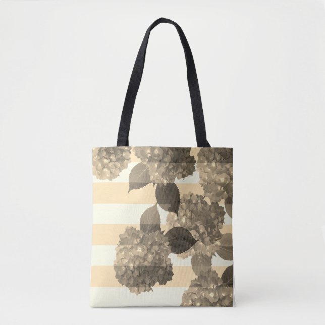 Tote Sepia Hydrangea com Stripes Bolsa (Frente)