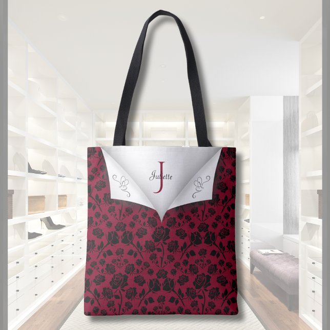 Tote Sofisticada Bolsa Burgundy e Black Rose (Sophisticated Burgundy and Black Rose Tote Bag)