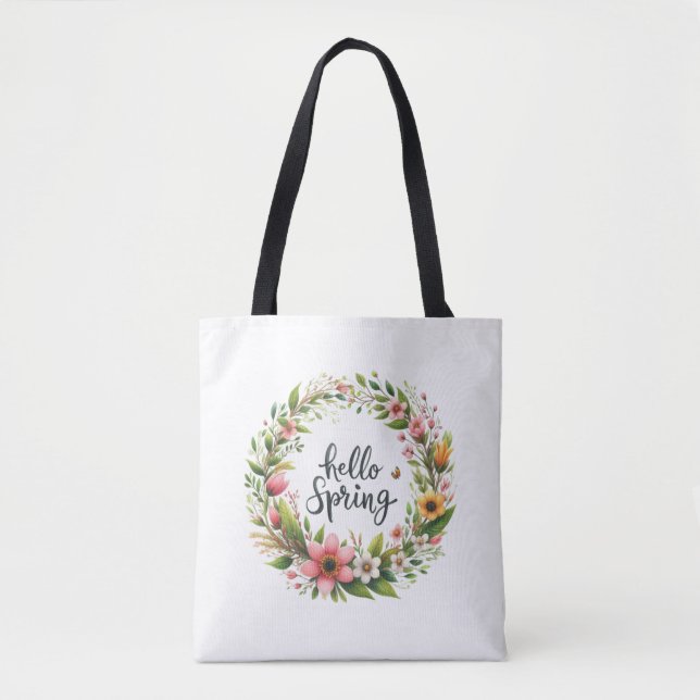 Tote-Spring Floral Wreath Tote Bag (Frente)