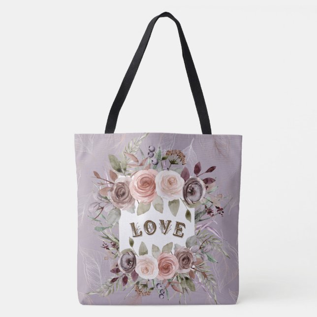 Tote  Taupe Floral Buquê de Moda do Amor Bolsa (Frente)