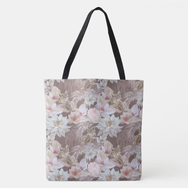 Tote Taupe Leopard Floral Fashion Bolsa (Frente)