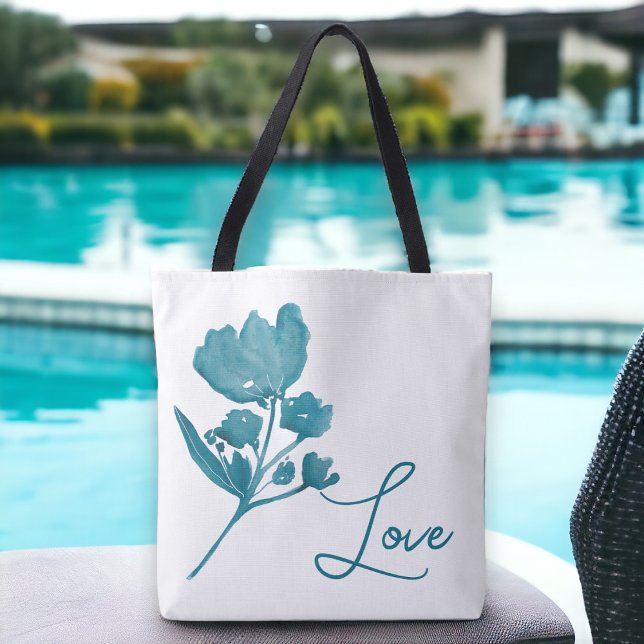 Tote Teal Watercolor Floral Bolsa Ba (A beautiful bag to keep on hand for the pool, beach or running errands.)