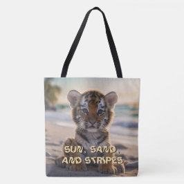 Tote Tigre Filhote "SOL, AREIA E LISTRAS" Bolsa de Prai