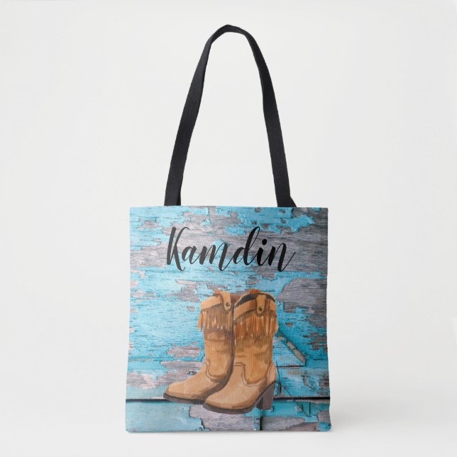 Tote Tote Bag Blue Wood Barn Boots Co (Frente)