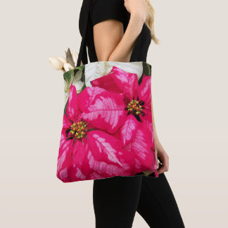 Tote Tote de Feriado de Poinsettia Variado Rosa