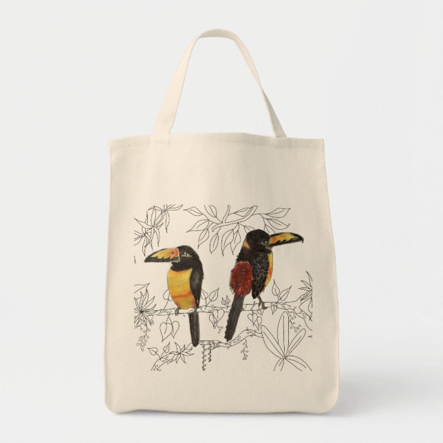 Tote Toucans em uma Bolsa de Grocery (Frente)