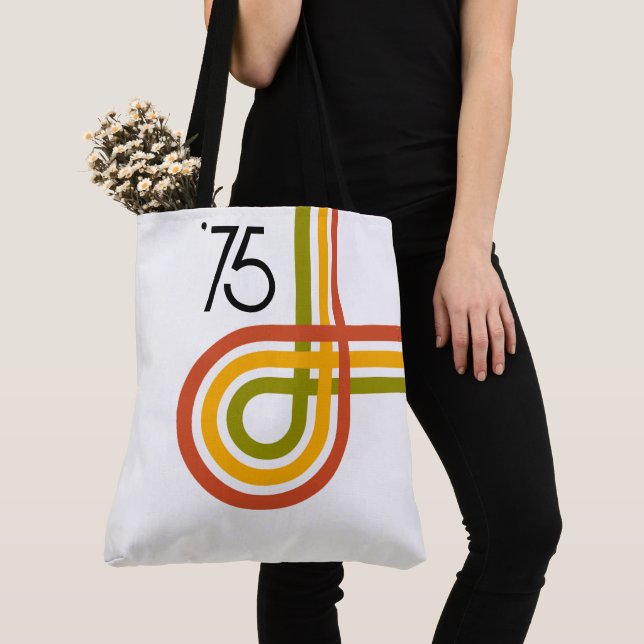 Tote Trendy Retro Rainbow Stripes Bolsa de 1975 (Close Up)