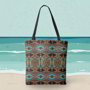 Tote Tribal Abstrato Ondas Turquesa