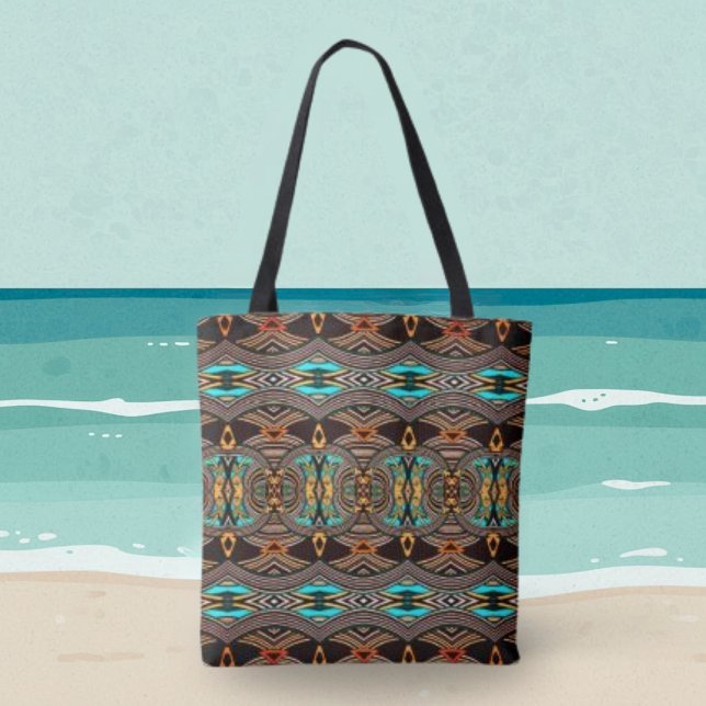 Tote Tribal Abstrato Ondas Turquesa (Criador carregado)