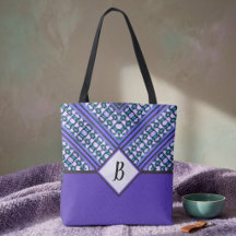 Tote Tribal Inspirado Abstrato em Verde Azul, Roxo