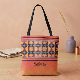 Tote Tribal Laranja, Roxo, Amarelo e Azul Abstrato