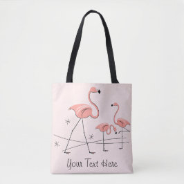 Tote Trio de Flamingos Rosa 2 Texto em toda a bolsa
