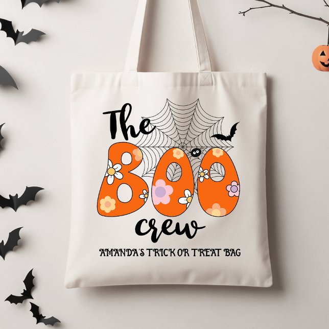 Tote Truque De Tripulação Ou Bolsa De Tratamento Da Tri (Retro The Boo Crew Halloween Tote bag, Kids Halloween Tote, Groovy Halloween Trick Or Treat Tote)