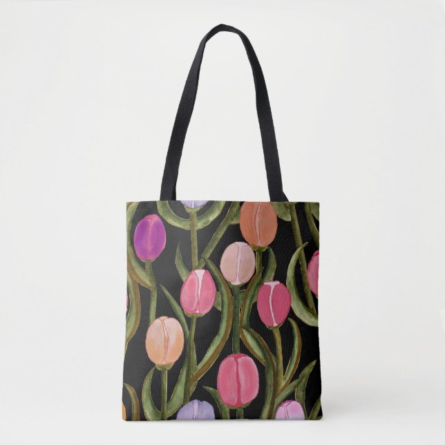 Tote Tulipas De Aquarela primavera No Bolsa preto (Frente)