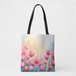 Tote Tulipas vibrantes Bolsa de aquarela