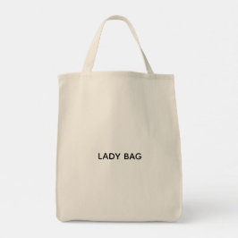 Tote Uma bolsa bege com o texto "LADY BAG" impresso 