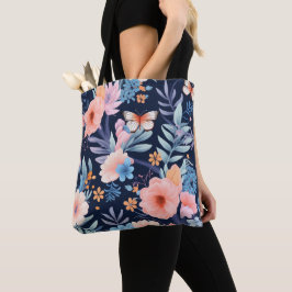 Tote Uma bolsa com alças pretas apresenta um vibrante 