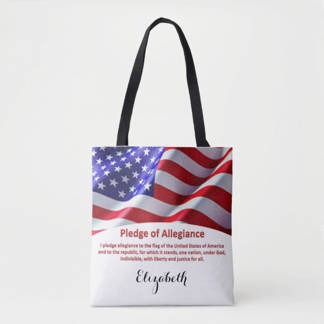 Tote USA Flag e Pledge of Leiance Bolsa com Name (Frente)