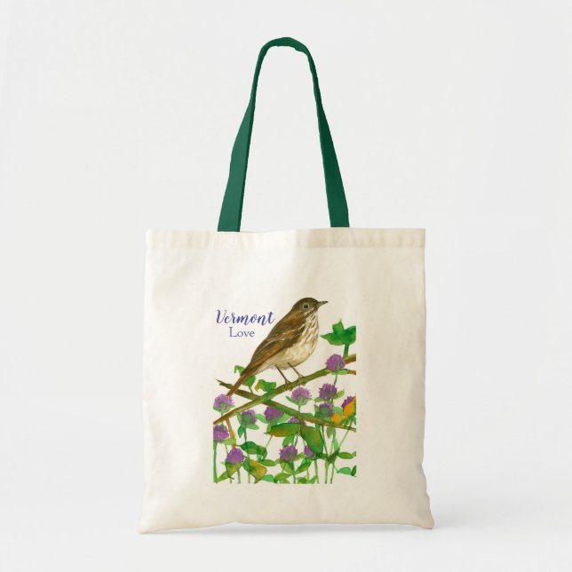 Tote Vermont Souvenir Bolsa Hermit Thrush Bird (Frente)