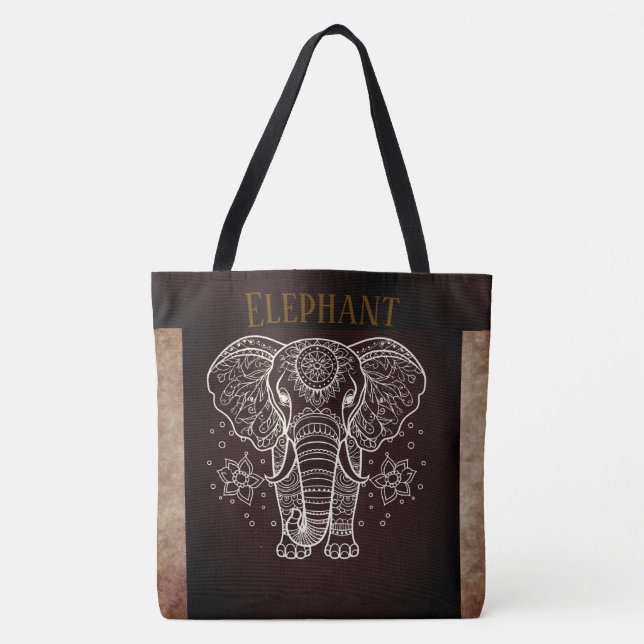 Tote Vintage, Elefante com Bolsa de Flor (Frente)