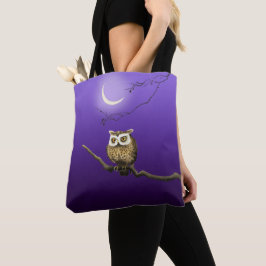 Tote Vintage Owl Night Moonlight Deep Blue Bolsa