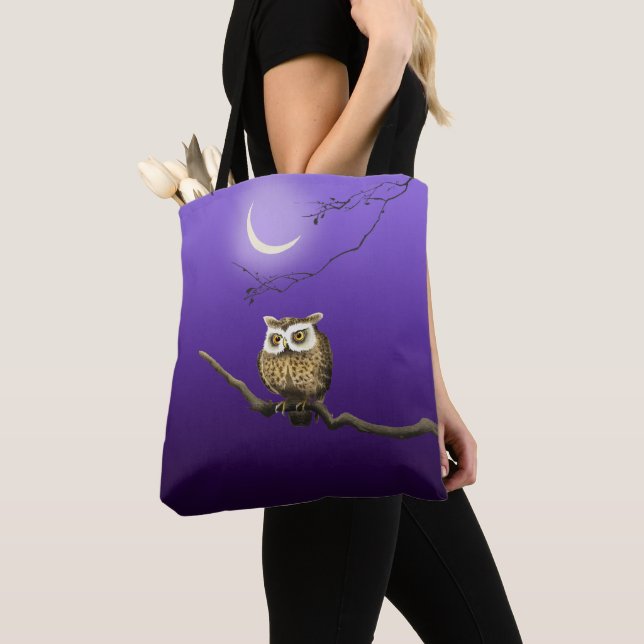 Tote Vintage Owl Night Moonlight Deep Blue Bolsa (Close Up)