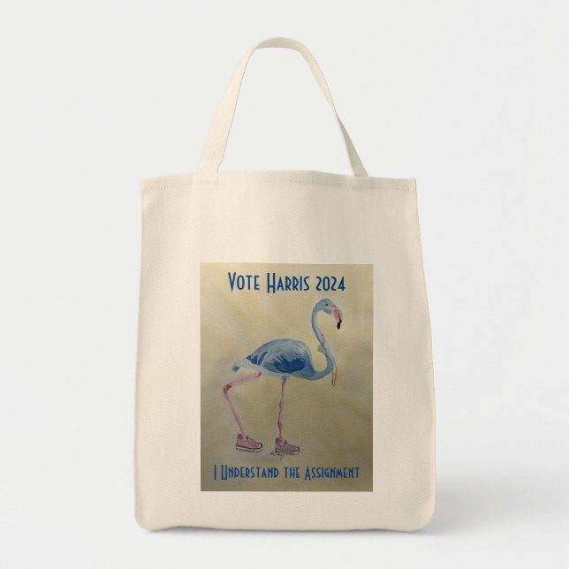 Tote Vote Harris 2024 Blue Flamingo com Pearls Bolsa (Frente)