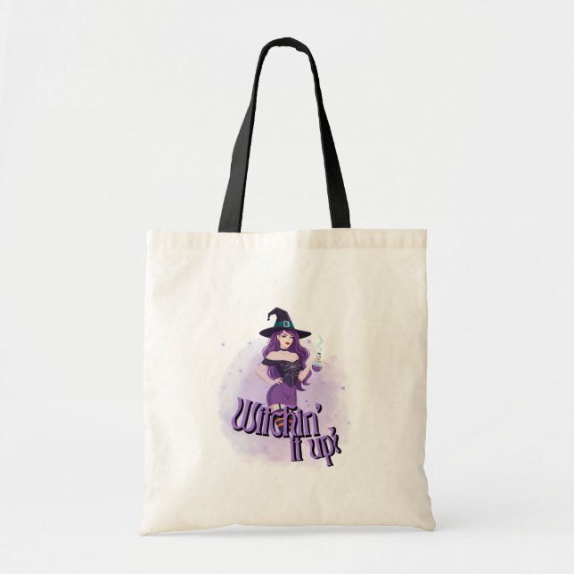Tote Witchin’ It Up – Bolsa de Halloween de Bruxa Fofa (Frente)